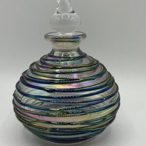 Art Glass Iridescent Rainbow Applied Swirl Perfume Bottle & Stopper Gorgeous!